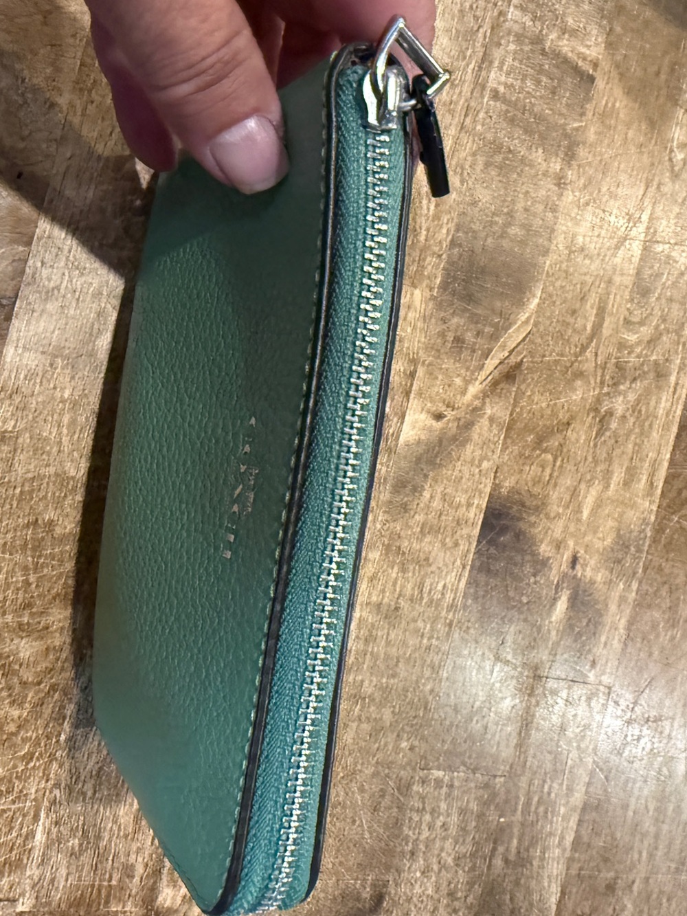 Coach Green Pebbled Leather Wristlet with Silver Logo - Picture 3 of 8